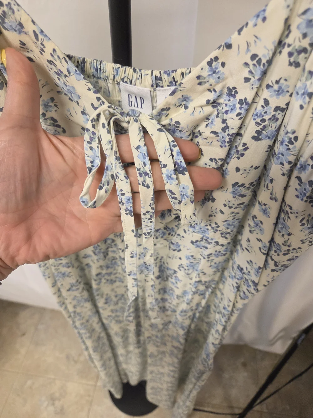 Women’s Floral Maxi Dress in Cream with Blue Print